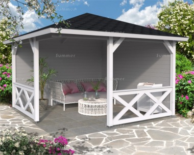 Wooden Corner Gazebo 901 - Fully Boarded Walls, Balustrades Wooden Corner Gazebo 901 - Fully Boarded Walls, Balustrades